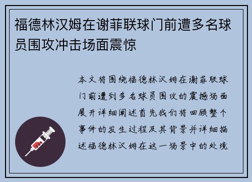 福德林汉姆在谢菲联球门前遭多名球员围攻冲击场面震惊
